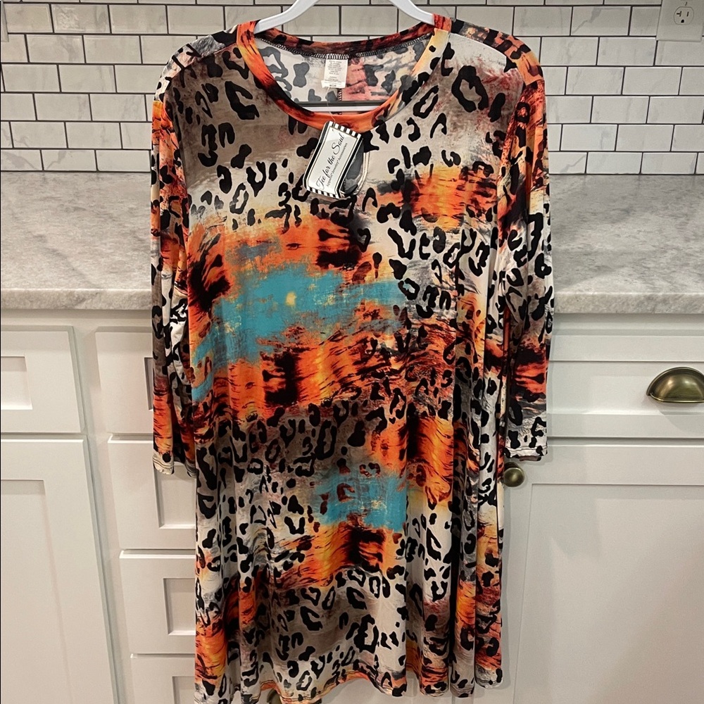 Tee For the Soul Tunic Womens 3XL Leopard‎ Multicolor Top Bohemian Western New